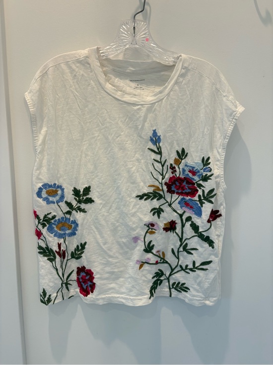 Anthropologie Tops - Anthropologie White Tank with Multicolor Floral Embroidery